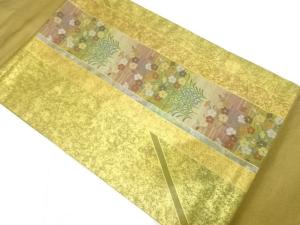 引箔螺鈿　縞に草花模様　名古屋帯